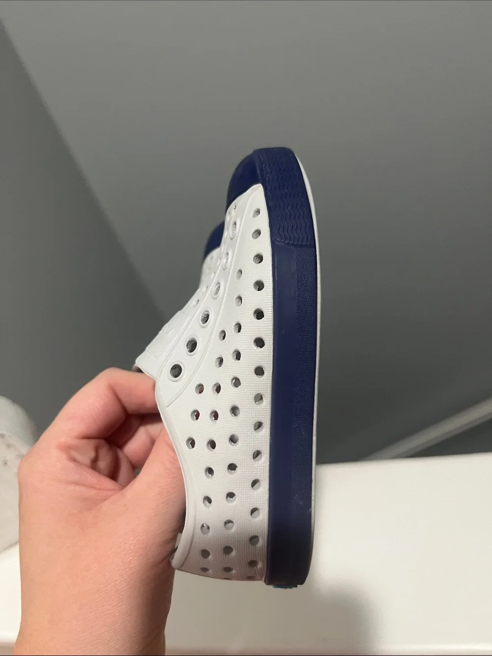 Native Shoes Jefferson C7 Kids Slip On Water Resistant Sneakers Gray and Navy 7